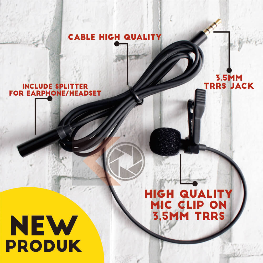 Mic Clip ON 3.5mm Lavalier With Splitter Sound Premium For Smartphone