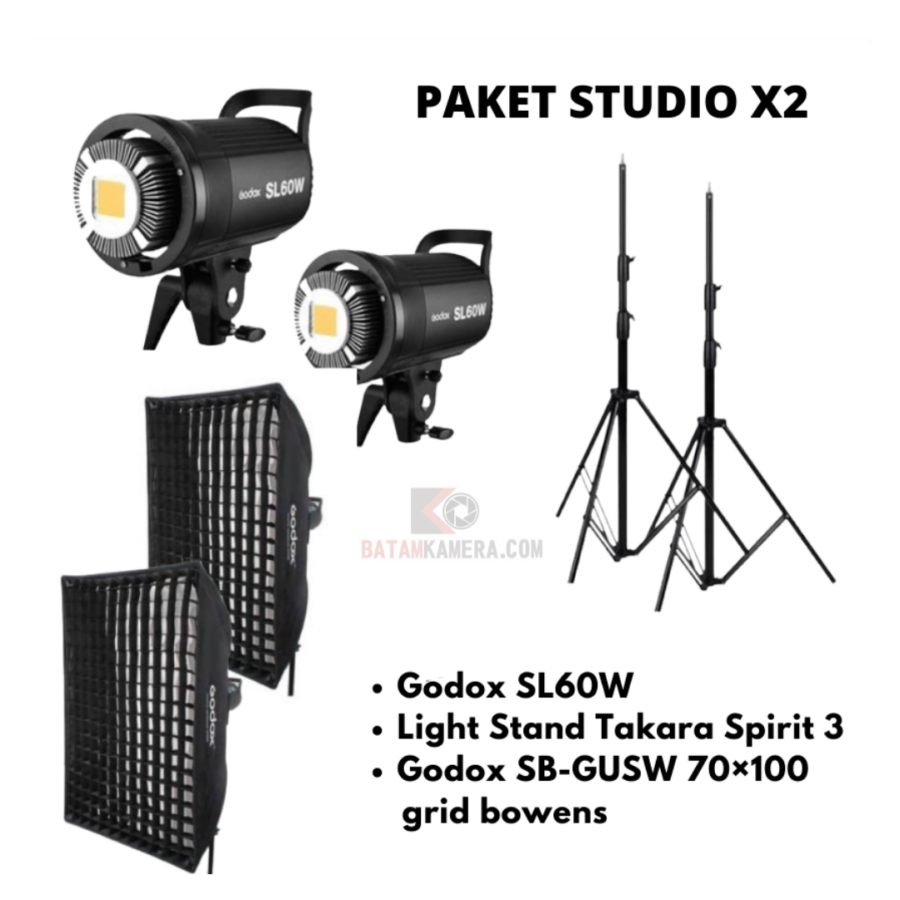 Paket Lampu Godox SL60W Stand Softbox 70×100 (2pcs) – Continuous