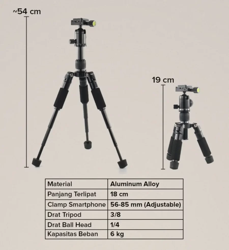 XILETU Tripod Mini Kamera Portable 4 Section 54cm with Holder - FM5S-MINI - Gambar 2