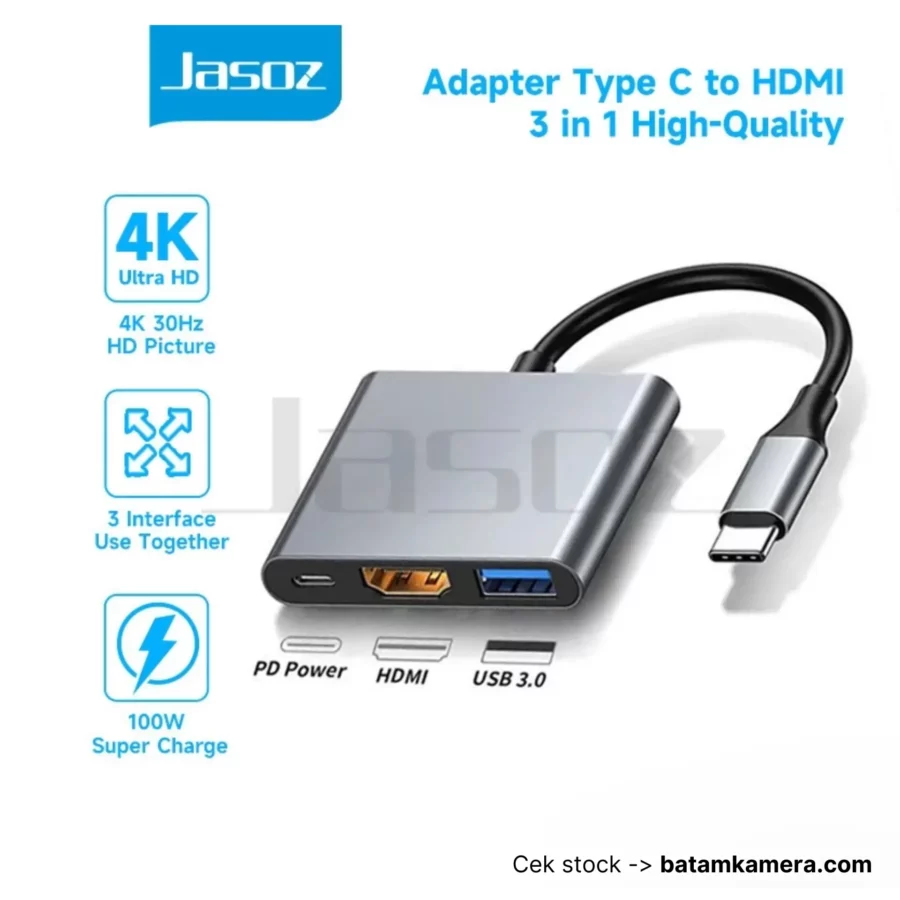 Jasoz Kabel Converter 3 IN 1 USB C Type-C To HDMI HUB Adapter Travel 4K VGA USB 3.0