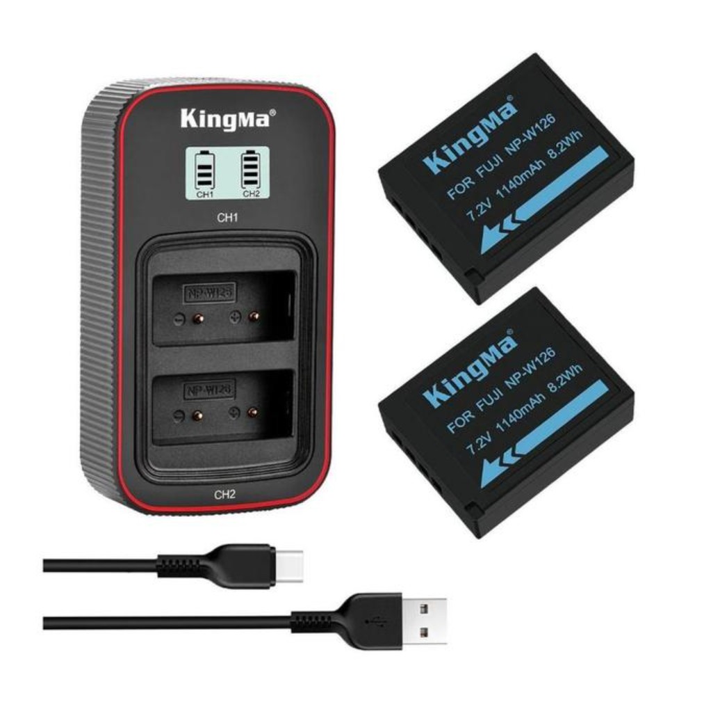 Kingma NP-W126 2 Battery + Dual Charger with LCD For Fujifilm