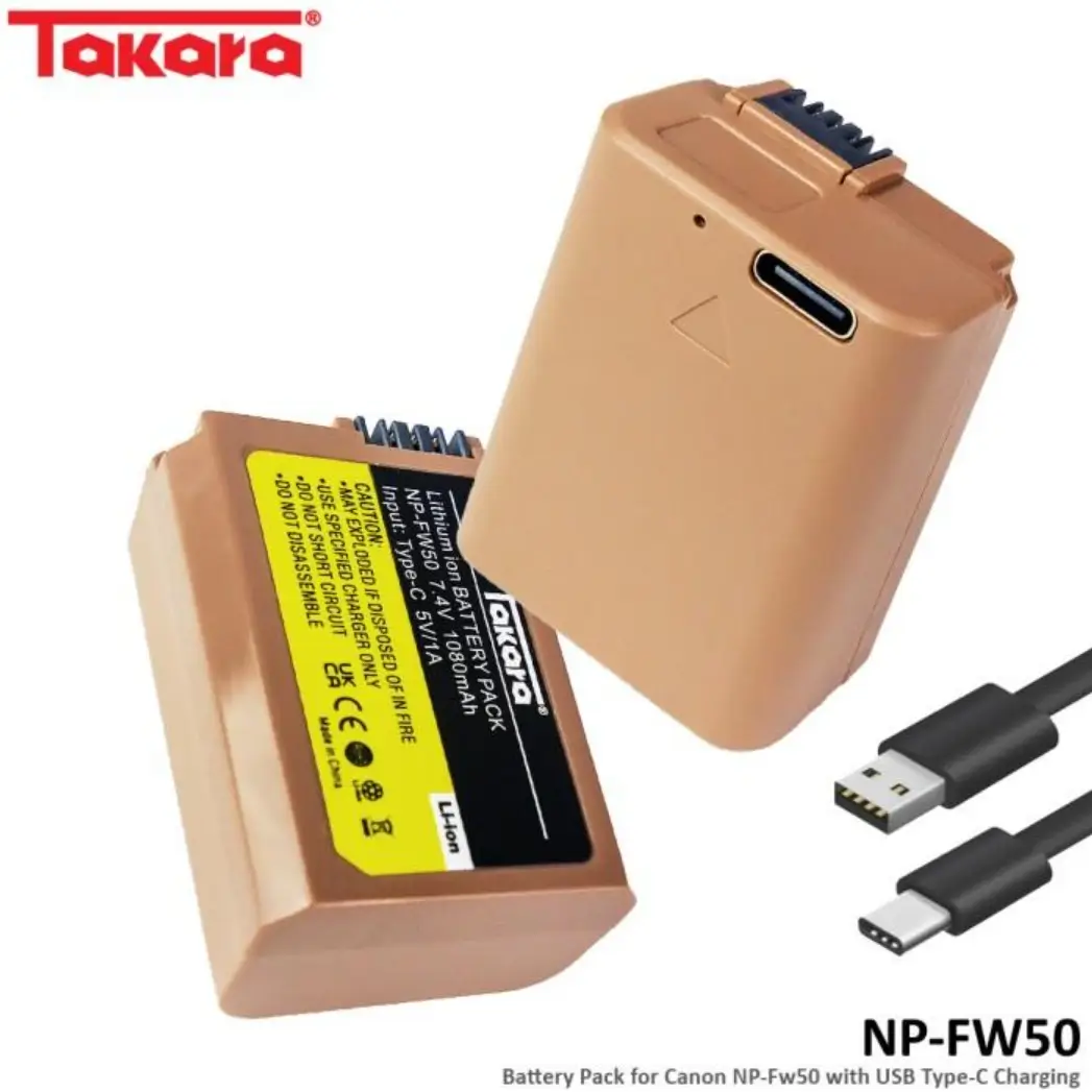 Takara NP-FW50 Battery Baterai with USB Type-C for Sony Camera