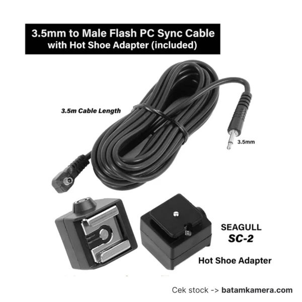 3.5mm to Male FLASH PC Sync Cable + Hot Shoe Adapter Seagull SC-2